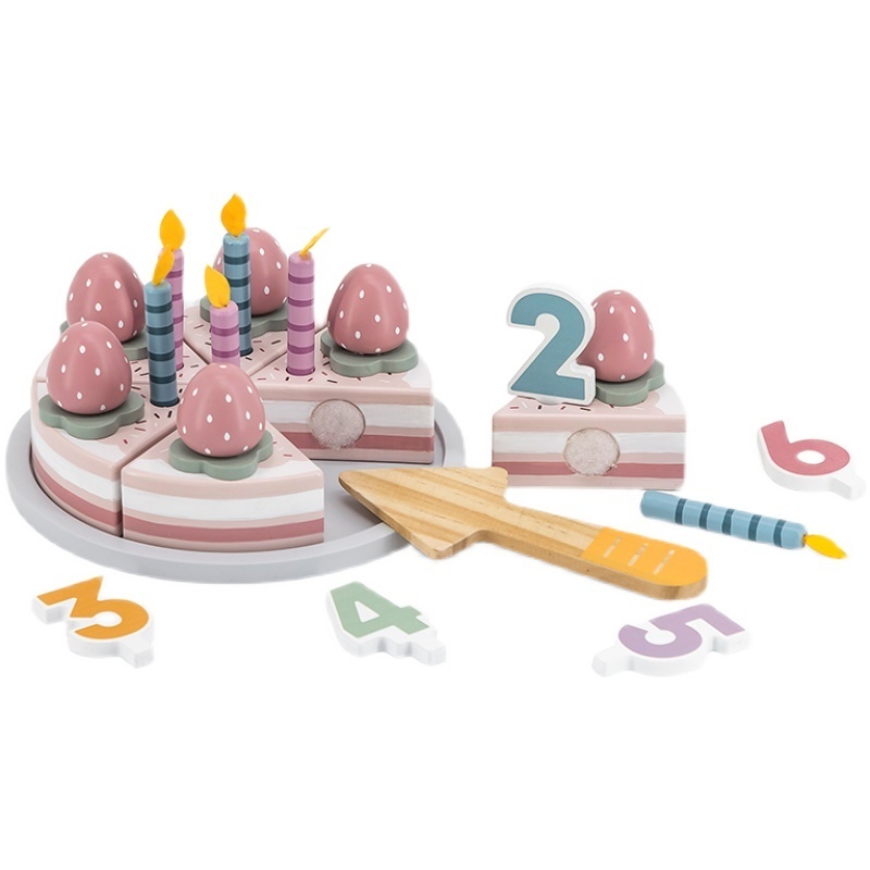 viga wooden birthday cake toy cute pink princess cake diy cut and happy set children's play house toys