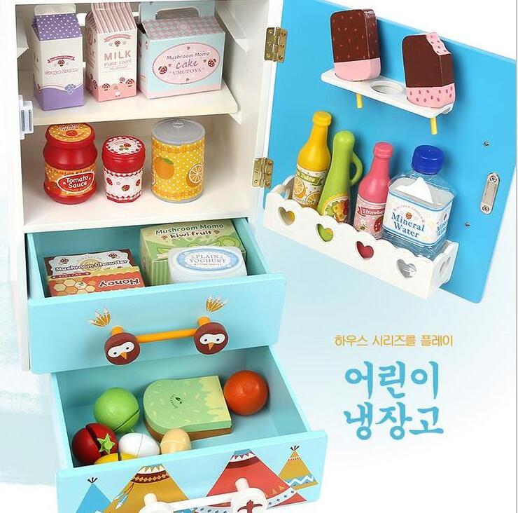 children toys new 2016 style kitchen play house refrigerator wooden Toy Children