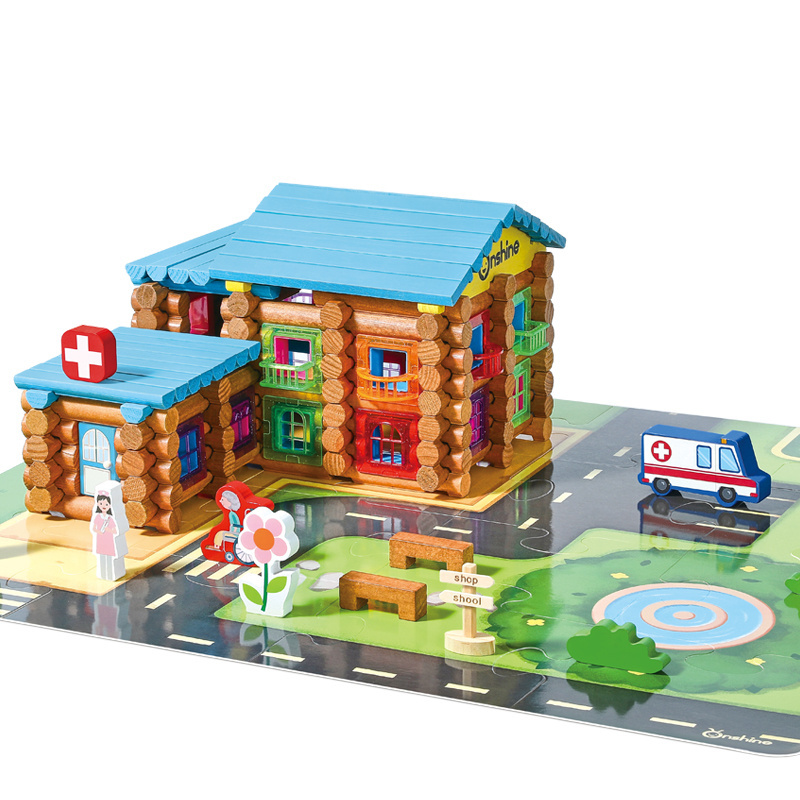 Hospital Log Set Prefabricated Wooden Building Blocks House Lincoln logs