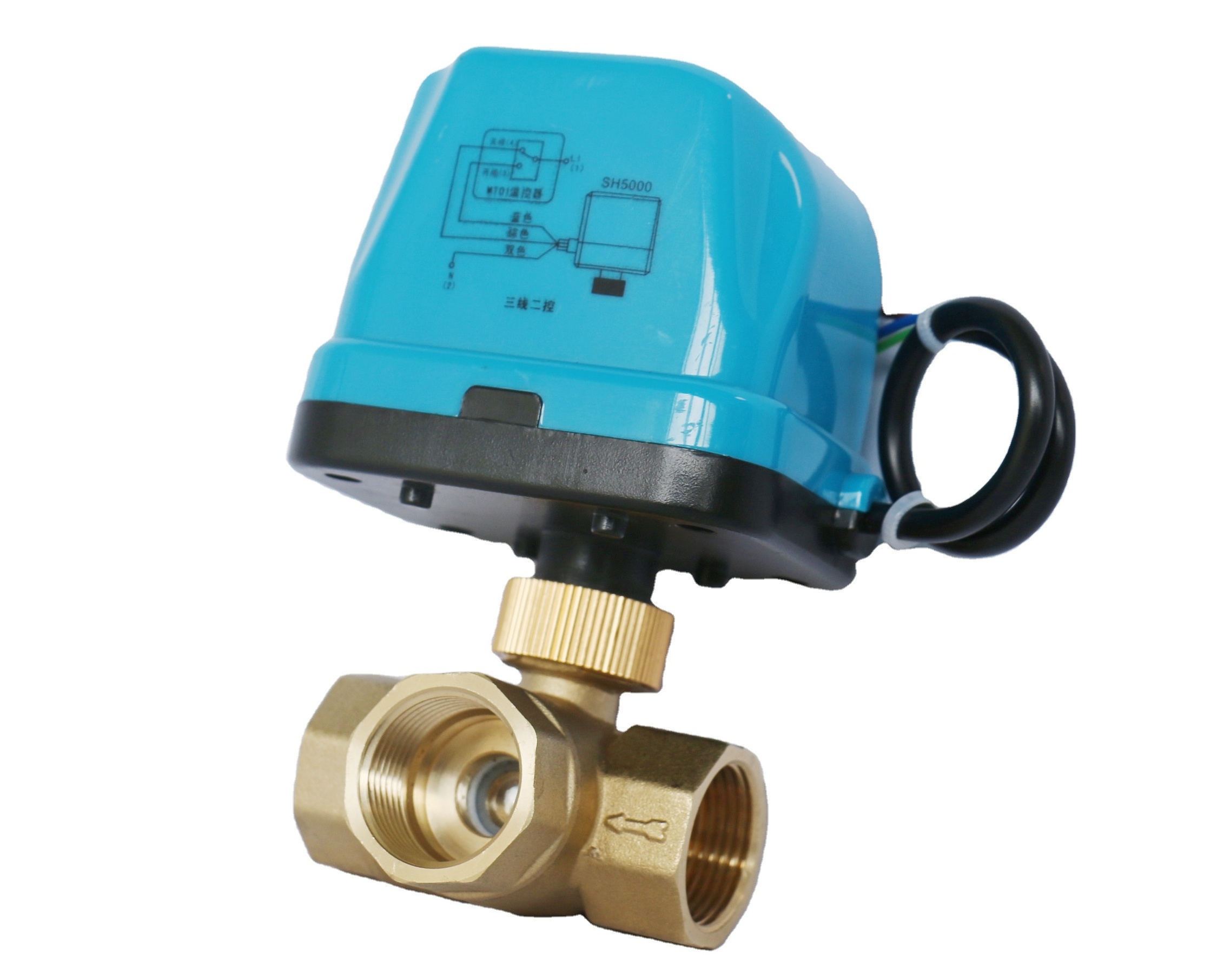 3-Way Motorized Electric Ball Valve Brass Water Control Valve with Two-Way AC220V Control OEM Supported Brass Plastic DN20