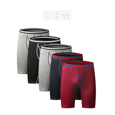 Men Underwear Plain Pattern Cotton Breathable  Men Stretch Fitness Boxer Brief Long Leg Covered Waist Men Long Boxer Briefs