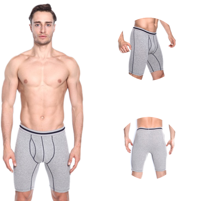 Men Underwear Plain Pattern Cotton Breathable  Men Stretch Fitness Boxer Brief Long Leg Covered Waist Men Long Boxer Briefs