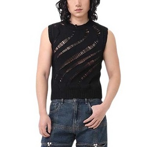 OEM Polyester Bevel Hollow Sleeveless Vest Mens Skinny Stretch Knitted Crop Top Men Casual Custom Mesh Men Tank Top