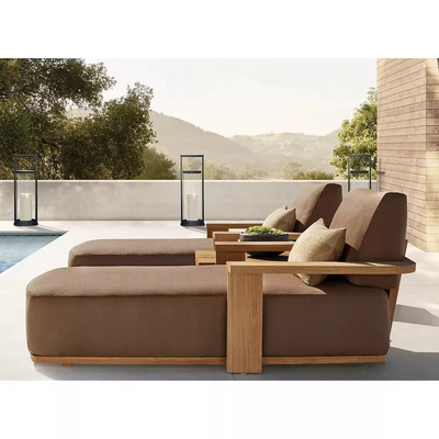 Summer patio pool furniture outdoor teak wood day bed chaise lounge sun lounger with cushion