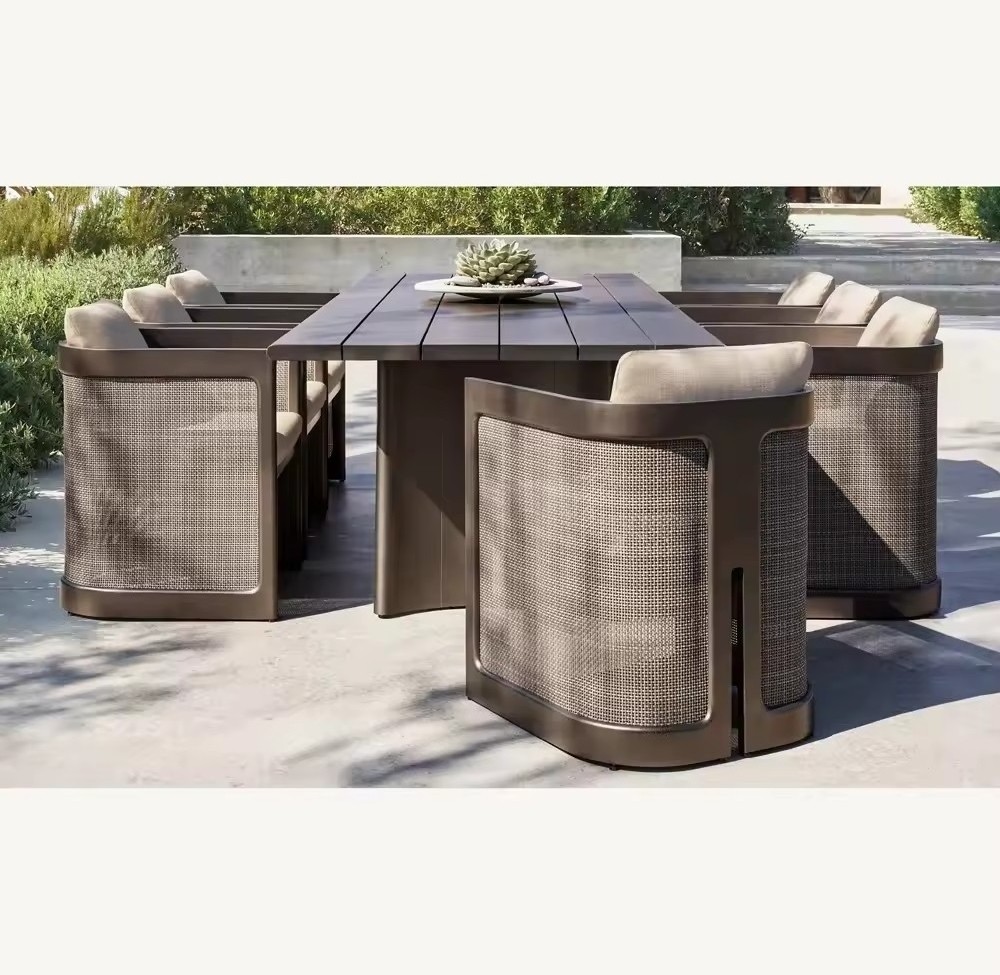 Customizable Modern Premium Aluminum Outdoor Dining Set Patio Aluminium Rectangular Dining Table Furniture Set