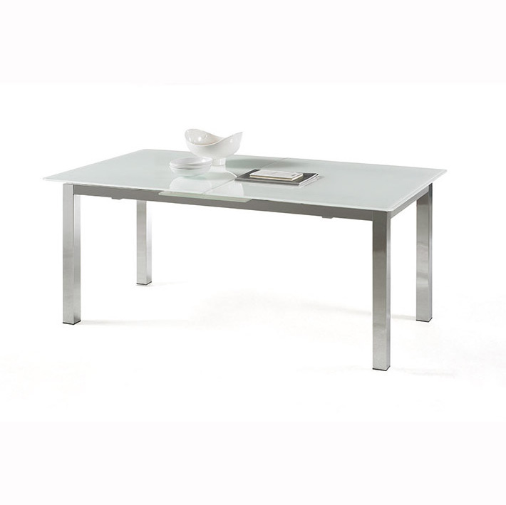 Malaysian design expandable glass top stainless steel base dining table