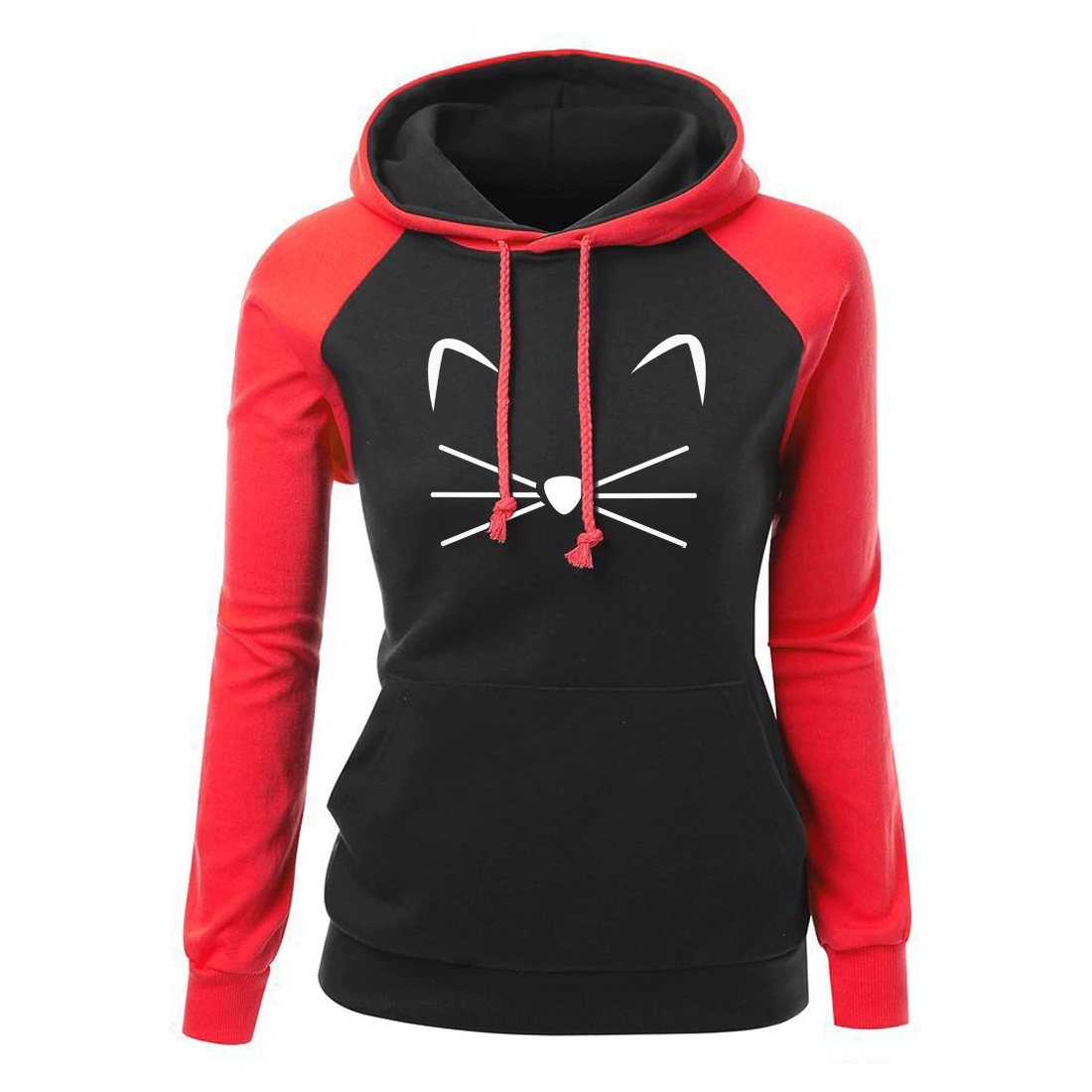 New Arrival Autumn Winter Slim Raglan Hoody Casual Kawaii Cat Cartoon Print Cute Sportswear  Hoodies For Women Sweatshirt