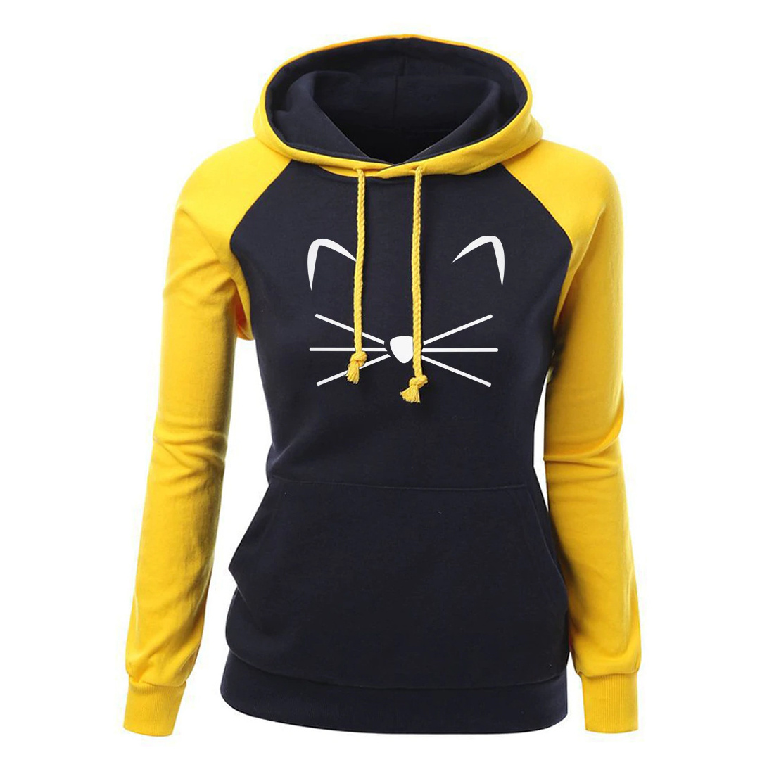 New Arrival Autumn Winter Slim Raglan Hoody Casual Kawaii Cat Cartoon Print Cute Sportswear  Hoodies For Women Sweatshirt