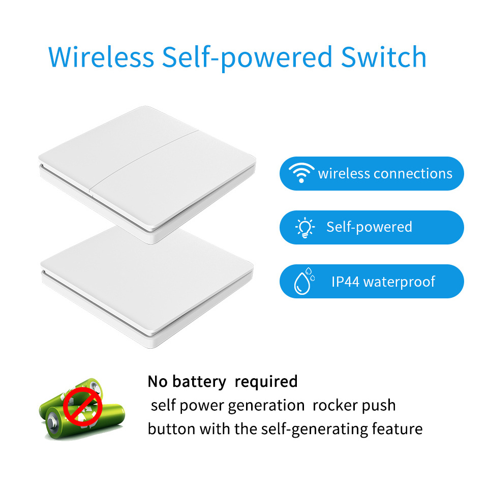 2022 Newest 16A 433Mhz Wireless Kinetic Energy Switch 2 way Push Button Waterproof Light Switch Remote Controller Wall Switch