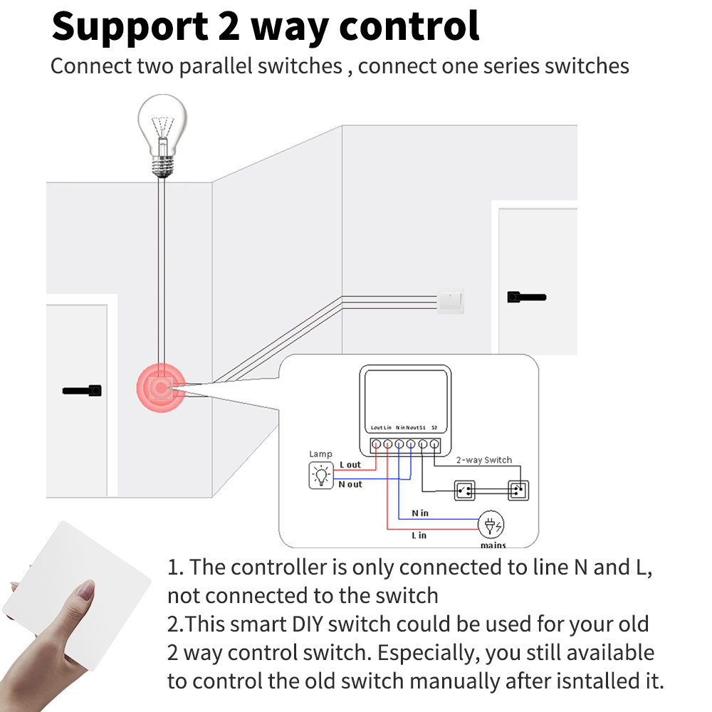 2022 Newest 16A 433Mhz Wireless Kinetic Energy Switch 2 way Push Button Waterproof Light Switch Remote Controller Wall Switch