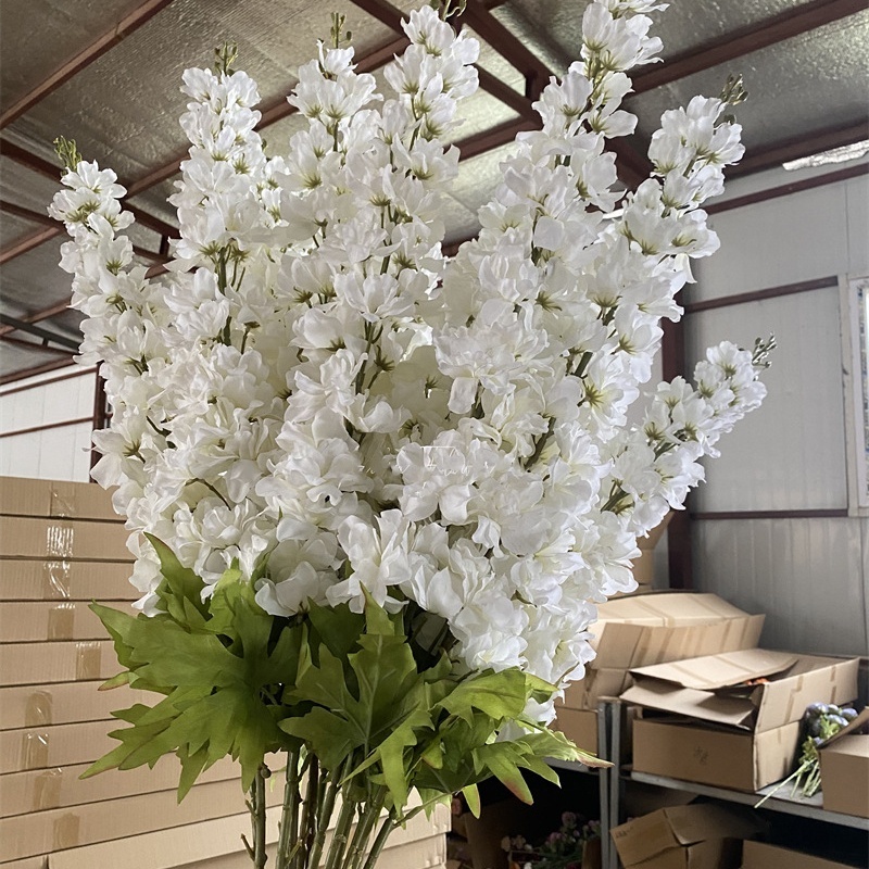 120cm White Artificial Flower Large Silk Blue Delphinium Flower For Wedding Party Decor