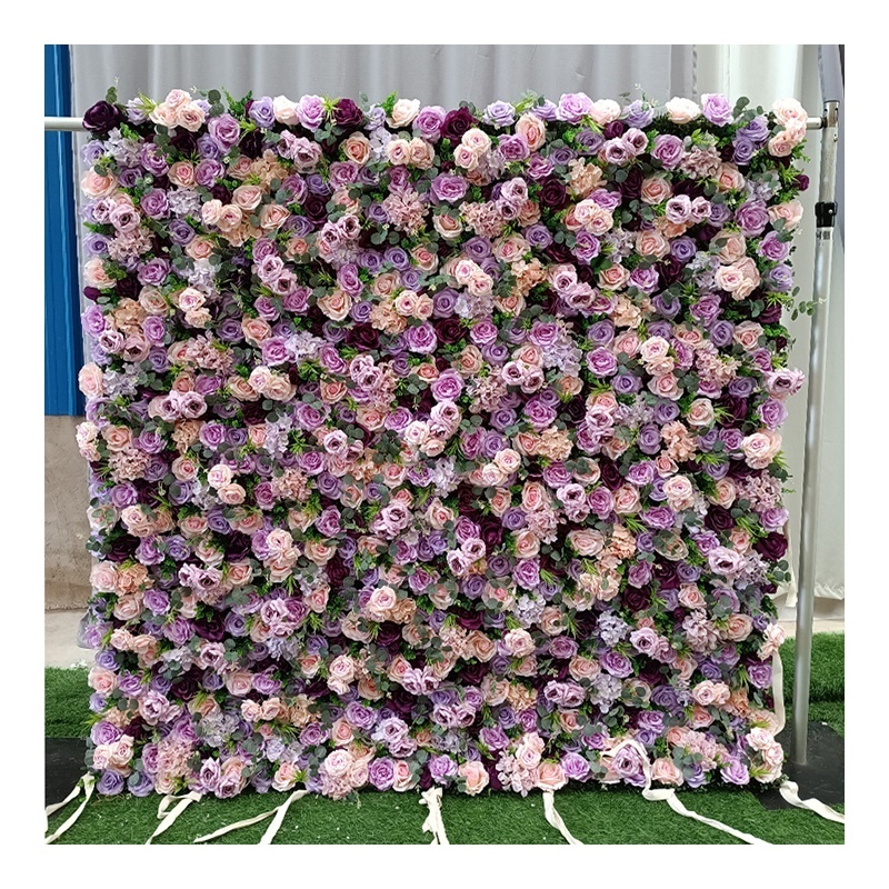 Custom 3d Roll Up Fancy Backdrops Purple Rose Flower Wall For Wedding