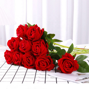 Factory Bulk Wholesale High Quality Artificial Single Velvet Roses Flower Red White Custom Real Touch Rose Decorative Flowers