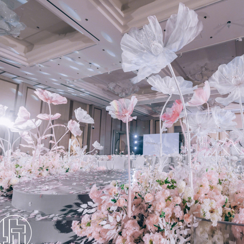 Large Tall Wedding Stage Decoration Artificial Silk White Pink Giant Flowers With Stand BestSuppliers