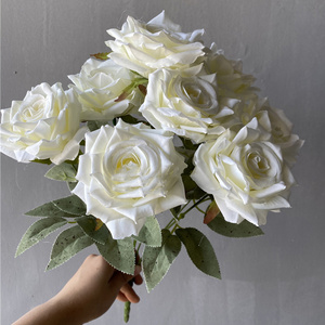 Wholesale Wedding Decoration Artificial Diamond Roses Flower Bunch White 9 Head Fake Silk Flowers Bouquet For Home Party