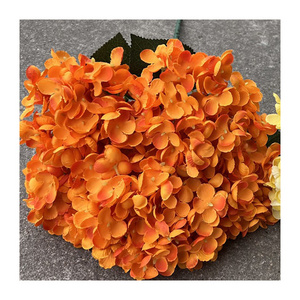 Good Quality 5 Head Silk Artificial Flower Arrangement Orange Hydrangea Wedding Bouquets