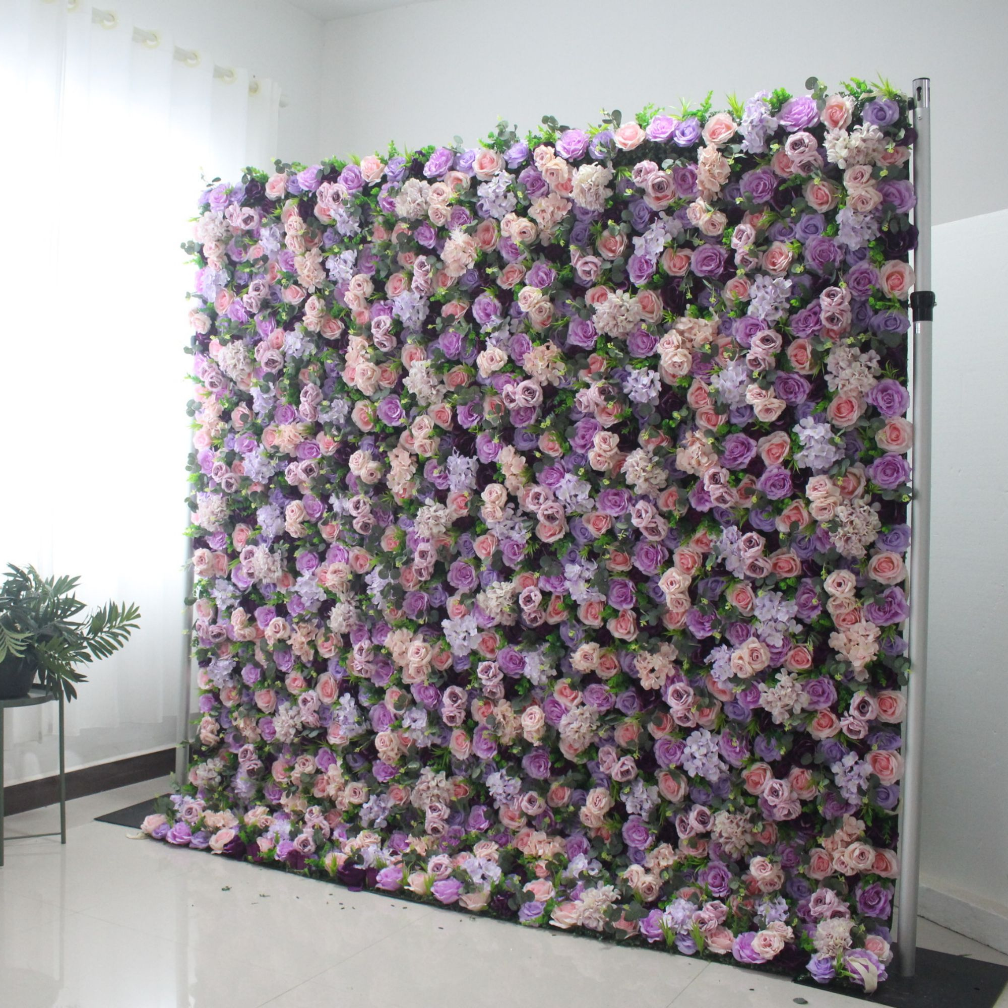 Custom 3d Roll Up Fancy Backdrops Purple Rose Flower Wall For Wedding