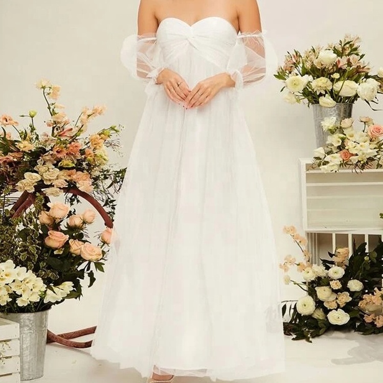 Backless Short Sleeve White Wedding Dress Bridal Fashion Cape-effect Crepe Gown Elegant Evening Dress