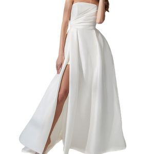 Wedding Dresses Simple Strapless Strech Mikado Gown with Asymmetric Pleating and Slit Backless OEM Women