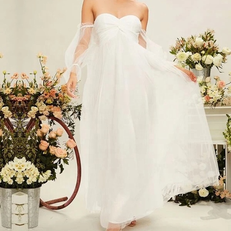 Backless Short Sleeve White Wedding Dress Bridal Fashion Cape-effect Crepe Gown Elegant Evening Dress