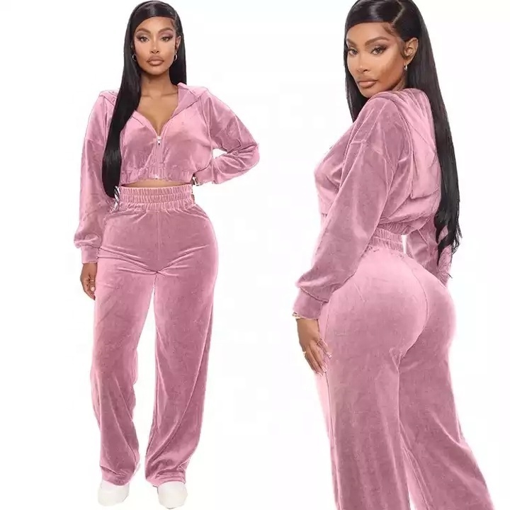 custom logo sweat suits crop top tech fleece velour tracksuit velvet zipper plus size two piece women set tracksuits for women