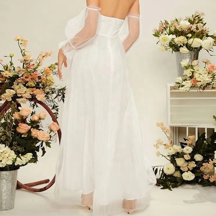 Backless Short Sleeve White Wedding Dress Bridal Fashion Cape-effect Crepe Gown Elegant Evening Dress