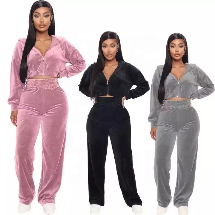 custom logo sweat suits crop top tech fleece velour tracksuit velvet zipper plus size two piece women set tracksuits for women