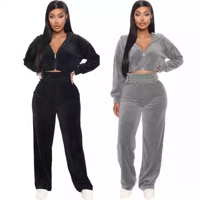 custom logo sweat suits crop top tech fleece velour tracksuit velvet zipper plus size two piece women set tracksuits for women