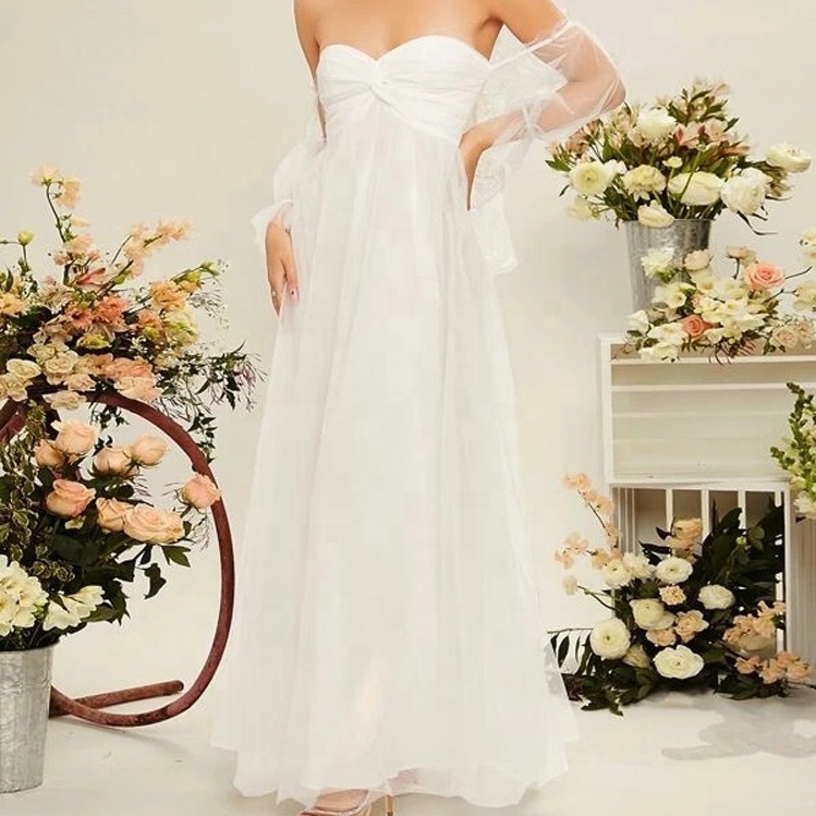 Backless Short Sleeve White Wedding Dress Bridal Fashion Cape-effect Crepe Gown Elegant Evening Dress