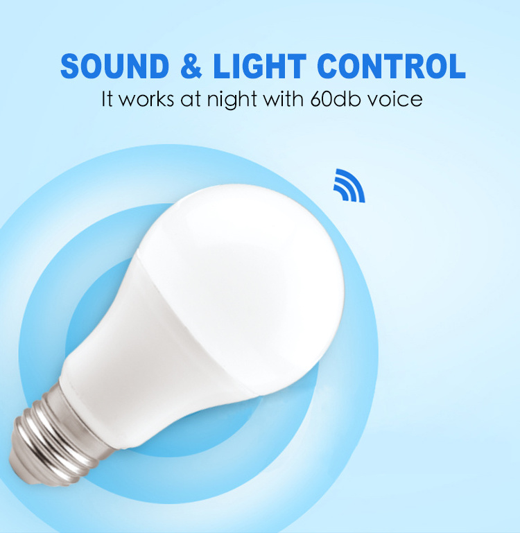 Smart sound and light control sensor led bulb A60 E27 9W