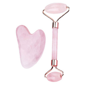 2pcs/Set Kamien Gua Sha Stone For Face Massage Rose Quartz Jade Stone Face Massage Roller Gua Sha Scraper Board Face Guasha