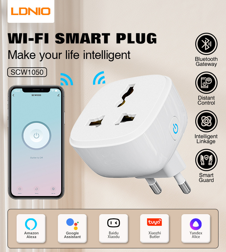 LDNIO SCW1050 WiFi Smart Wall Socket With Switch Button Portable Power Strip With EU US UK plug 2500 W 2.4 GHz WiFi Timer Plug