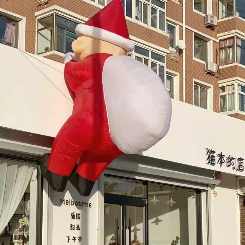 Outdoor Inflatable Decorative Climbing Wall Giant Christmas Santa Claus With Led light