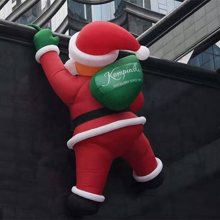 Outdoor Inflatable Decorative Climbing Wall Giant Christmas Santa Claus With Led light