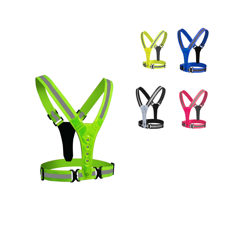 custom logo adjustable led light outdoor running cycling fluorescent green reflective elastic safety chaleco vest belt gear