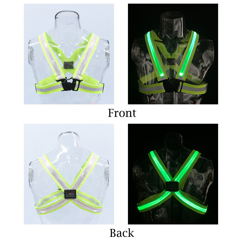 APP control night running cycling road safety green blue adjustable chargeable LED flash high visibility reflective belt vest