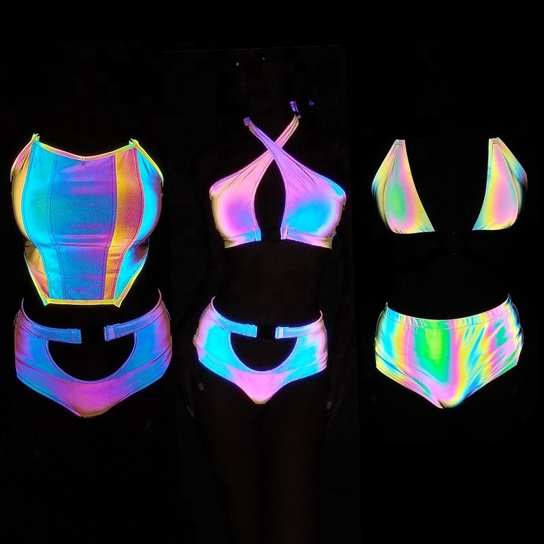 hot summer blank elastic black rainbow reflective slim young lady underwear vest bikini ultra-short women's camisole beach wear