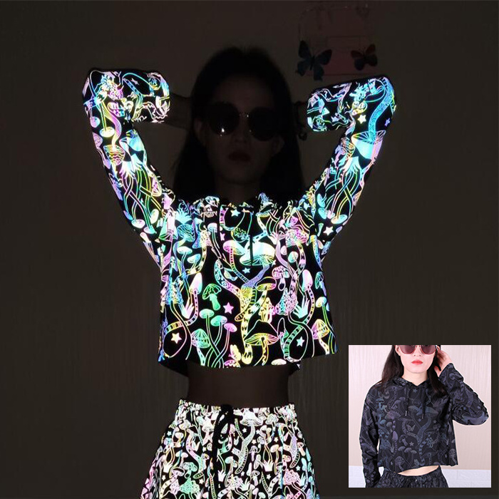 fashionable hi vis high vision polyester custom butterfly pattern ladies women reflective gym clothing hooded tracksuits jacket