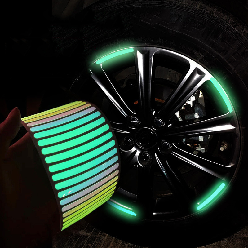 universal hi vis reflective night bright colorful rainbow fluorescent laser bicycle auto car wheel hub tape rim stripe sticker