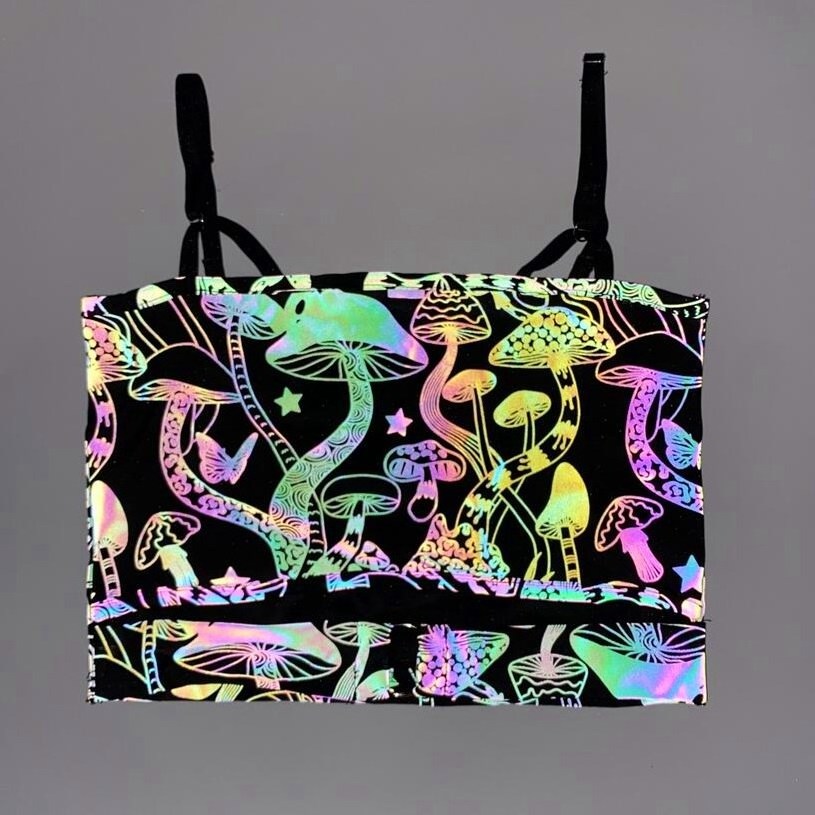 lady fashion rainbow prints reflective dance party sexy condole strap vest type bra wrapped chest tube top inner wear underwear