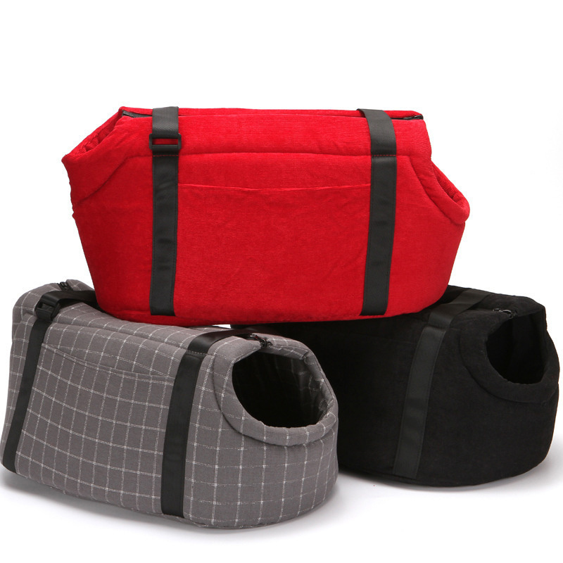 corduroy red black shock-proof large crossbody pets carry bag portable dog pack car carrier for going out sightseeing camping