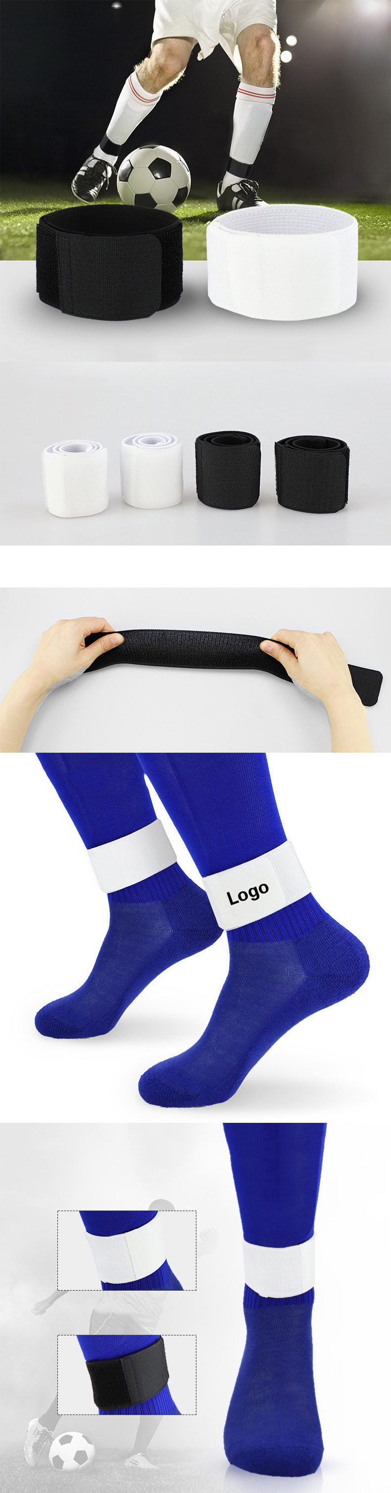 custom logo white anti slip shinguard stay ankle protective pressure holding band outdoor soccer shin guard board holder straps