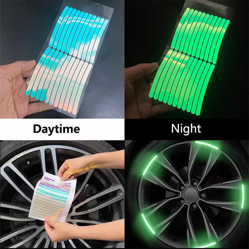 universal hi vis reflective night bright colorful rainbow fluorescent laser bicycle auto car wheel hub tape rim stripe sticker