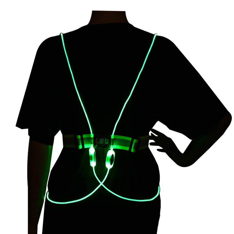 battery operate unisex workout running jogging safety creative night light reflective belt bright LED fiber optic flashing vest