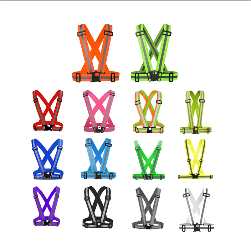 wholesale hi vis strips custom logo black blue color strap vest bicycle crane elastic reflective on workers safety belt clothing