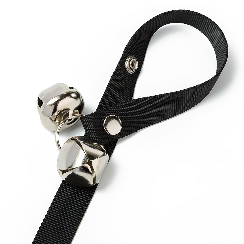 multi-functions thicken nylon ribbon black guide dog doorbell pets door opening assistant strap hanging rope with 6 / 7 bells