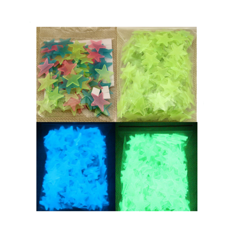 100pcs/1set 3cm 3.8cm high bright glow in the dark stars stickers luminous fluorescent pvc plastic 3d wall home decor sticker