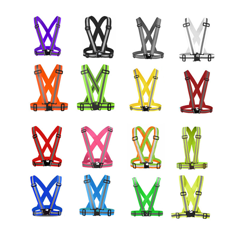 wholesale hi vis strips custom logo black blue color strap vest bicycle crane elastic reflective on workers safety belt clothing