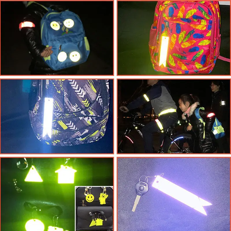 hi visible traffic safe warning backpack bike decorative creative PVC reflector strap carabiner reflective tag pendant keychain