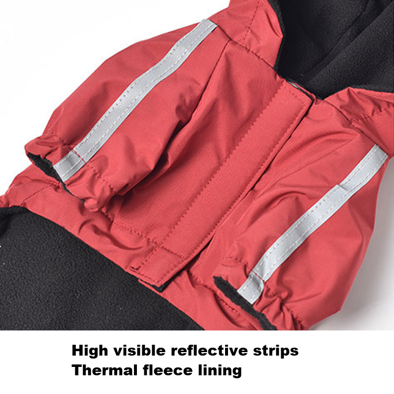 high visible reflective strip black waterproof four leg hooded thicken warm fleece lined dog french bulldog jacket coat clothes